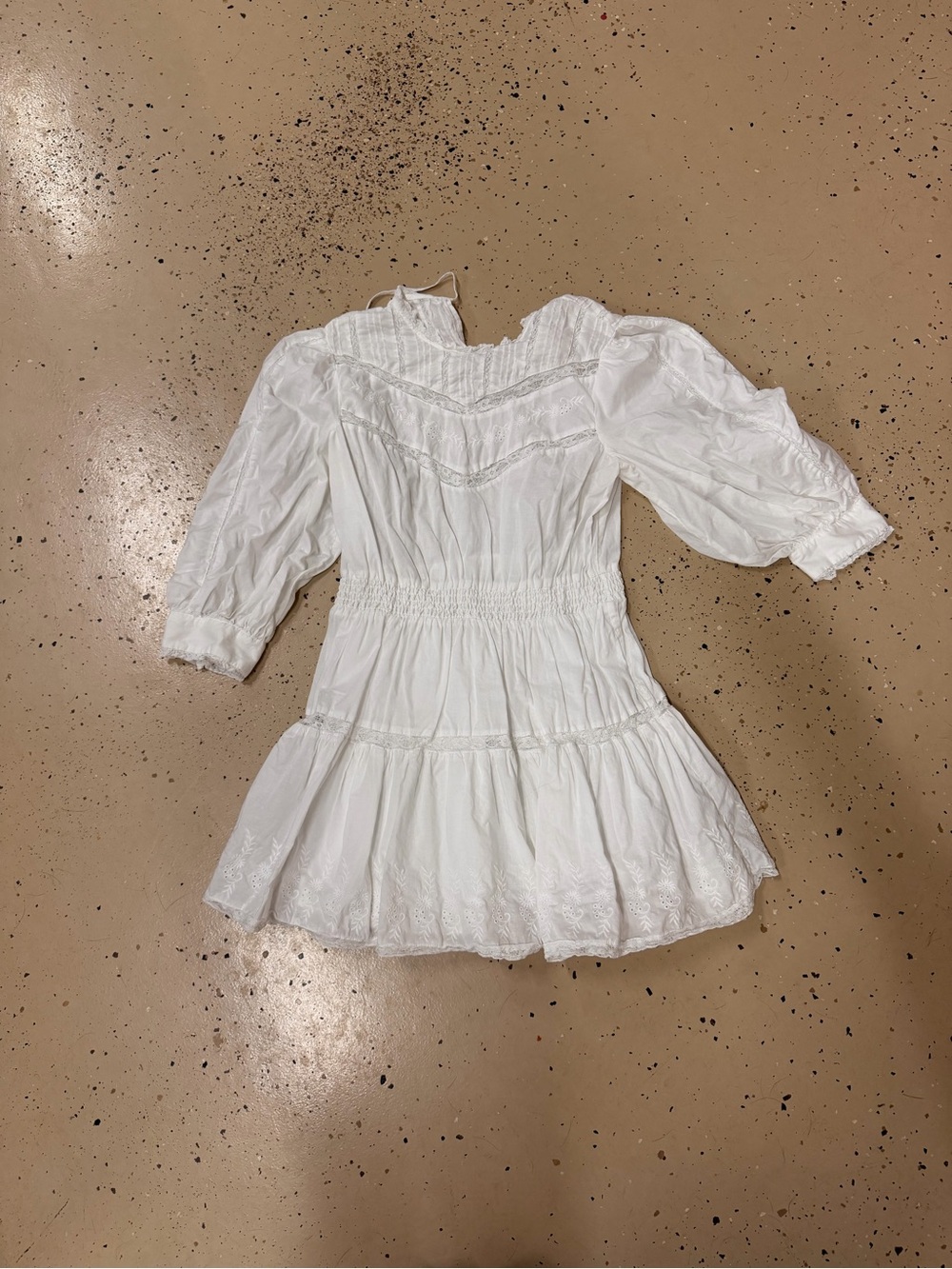 LoveShackFancy White Smocked Tiered Dress with Puff Sleeves